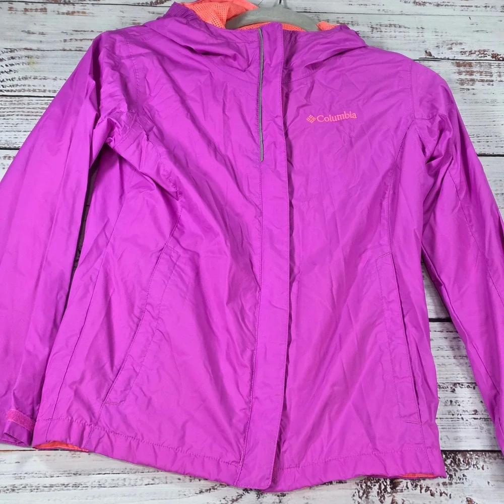 Columbia Rain Jacket Kid M 10/12 Purple Excellent Omni-Tech Waterproof Shell